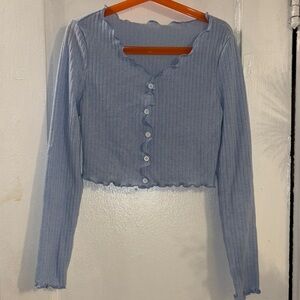 SHEIN Light Blue Ribbed Button-Down Top